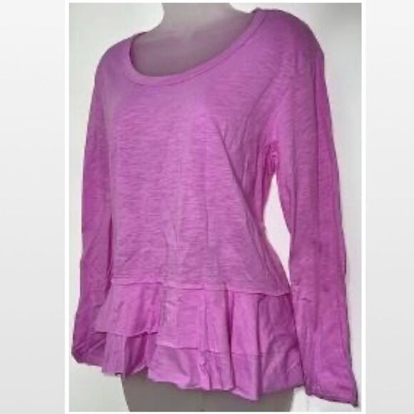 New Falls Creek Top Womens Medium Bright Pink Ruffle Hem Long Sleeve - Picture 6 of 16
